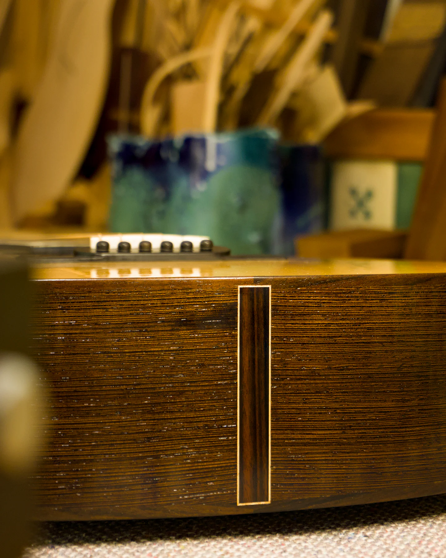 The wenge guitar end-graft detail